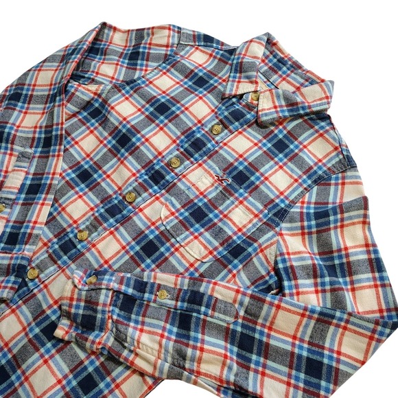 Hollister Other - Hollister Mens Plaid Flannel Shirt‎ Long Sleeve Button Up Size S Red Blue White